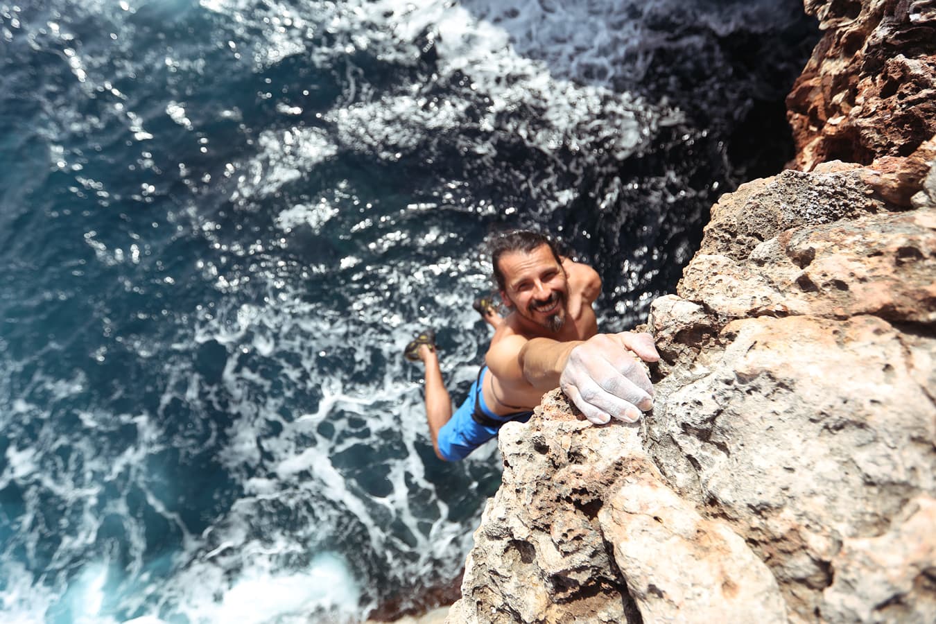 Mallorca deep water solo rock climbing Rockbusters